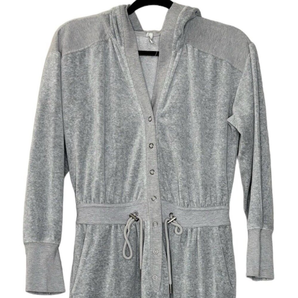 Daily Practice Anthropologie Lounge Jumpsuit (Size M) Grey Velour Wide Leg Ankle - Picture 3 of 8